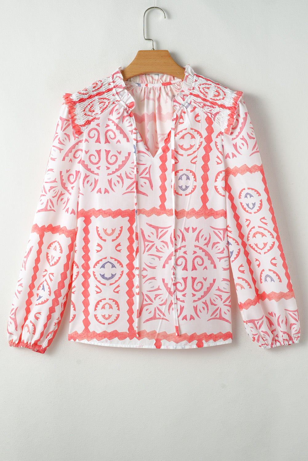 Desert Flower Vintage Print Smocked Poet Collar Billowy Blouson Sleeves Blouse Blouses & Shirts JT's Designer Fashion