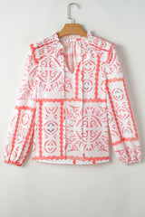 Desert Flower Vintage Print Smocked Poet Collar Billowy Blouson Sleeves Blouse Blouses & Shirts JT's Designer Fashion