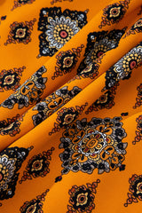 Orange Western Geometric Print Tiered Frilled Loose Fit Midi Dress Midi Dresses JT's Designer Fashion