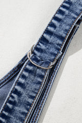 Dusk Blue Sleeveless U Neck Patched Pocket Denim Romper Jumpsuits & Rompers JT's Designer Fashion