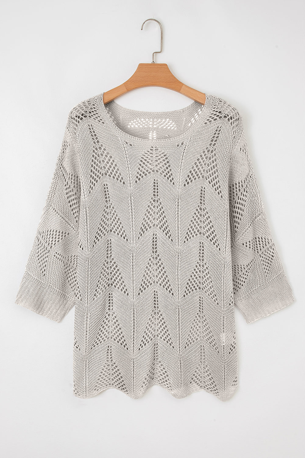 Seagrass Hollow Out Knit 7/8 Sleeve Casual Sweater Sweaters JT's Designer Fashion