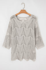 Seagrass Hollow Out Knit 7/8 Sleeve Casual Sweater Sweaters JT's Designer Fashion