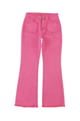 Pink Ankle-length Flare Leg Raw Hem Jeans Jeans JT's Designer Fashion
