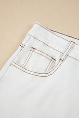 White Raw Hem High Waist Denim Shorts Denim Shorts JT's Designer Fashion