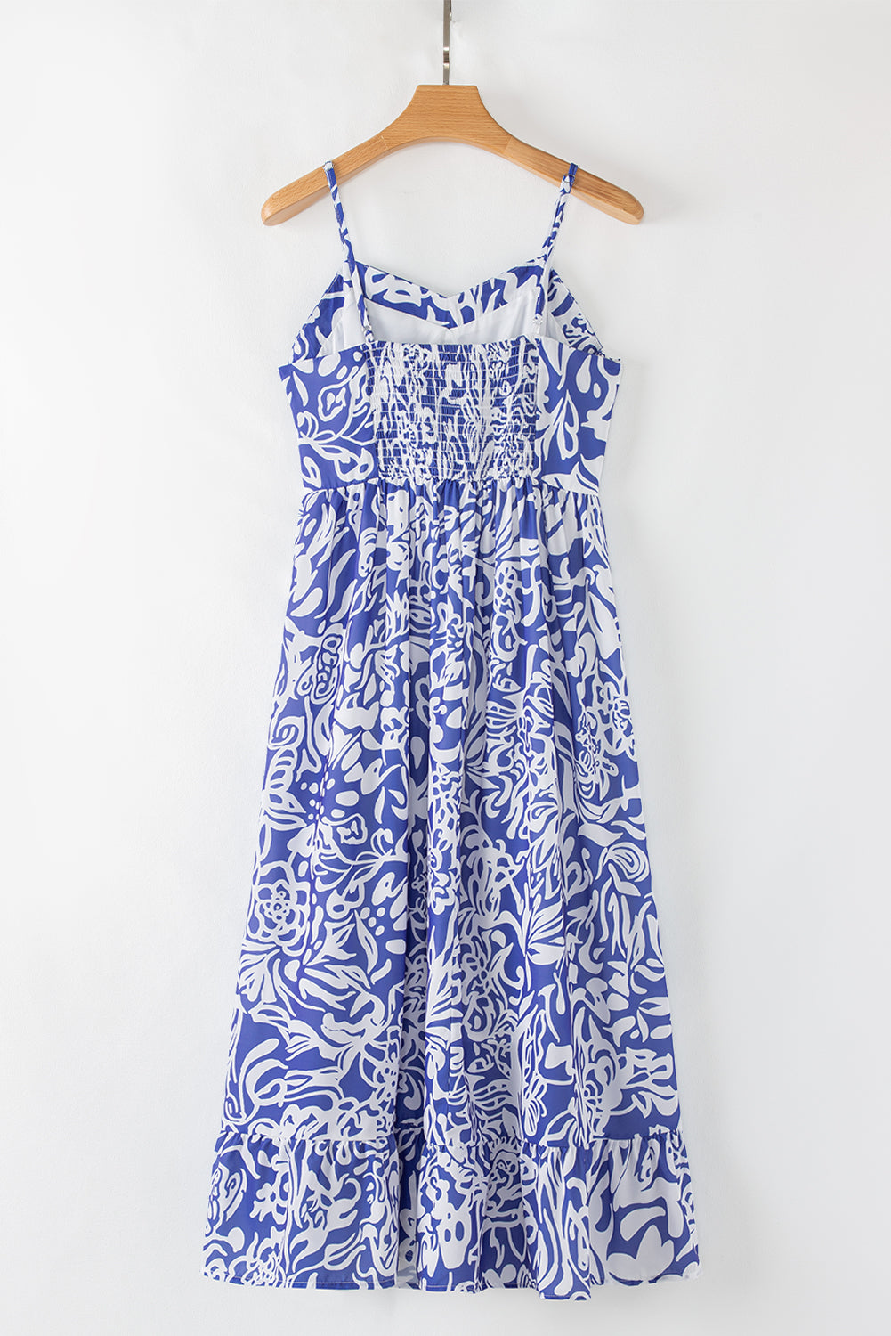 Sky Blue Floral Print Spaghetti Strap High Waist Maxi Dress Floral Dresses JT's Designer Fashion