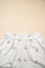 Beige Bow Print Half Zip Tank and Shorts 2pcs Set Short Sets JT's Designer Fashion