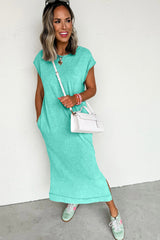 Clearly Aqua Mineral Wash Pocketed T-shirt Long Dress T Shirt Dresses JT's Designer Fashion