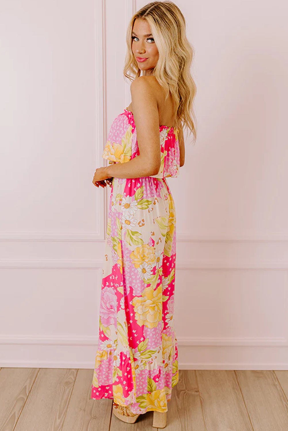 Multicolour Floral Print Ruffled High Waist Tube Top Loose Jumpsuit Jumpsuits & Rompers JT's Designer Fashion