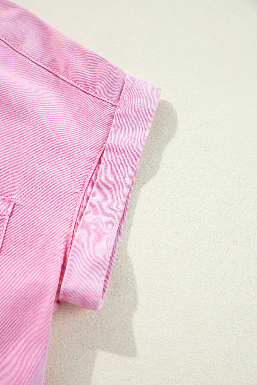 Pink Short Sleeve Double Chest Pocket Denim Shirt Dress Mini Dresses JT's Designer Fashion