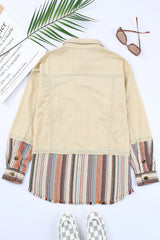 Button Up Pockets Striped Color Block Corduroy Jacket Jackets JT's Designer Fashion