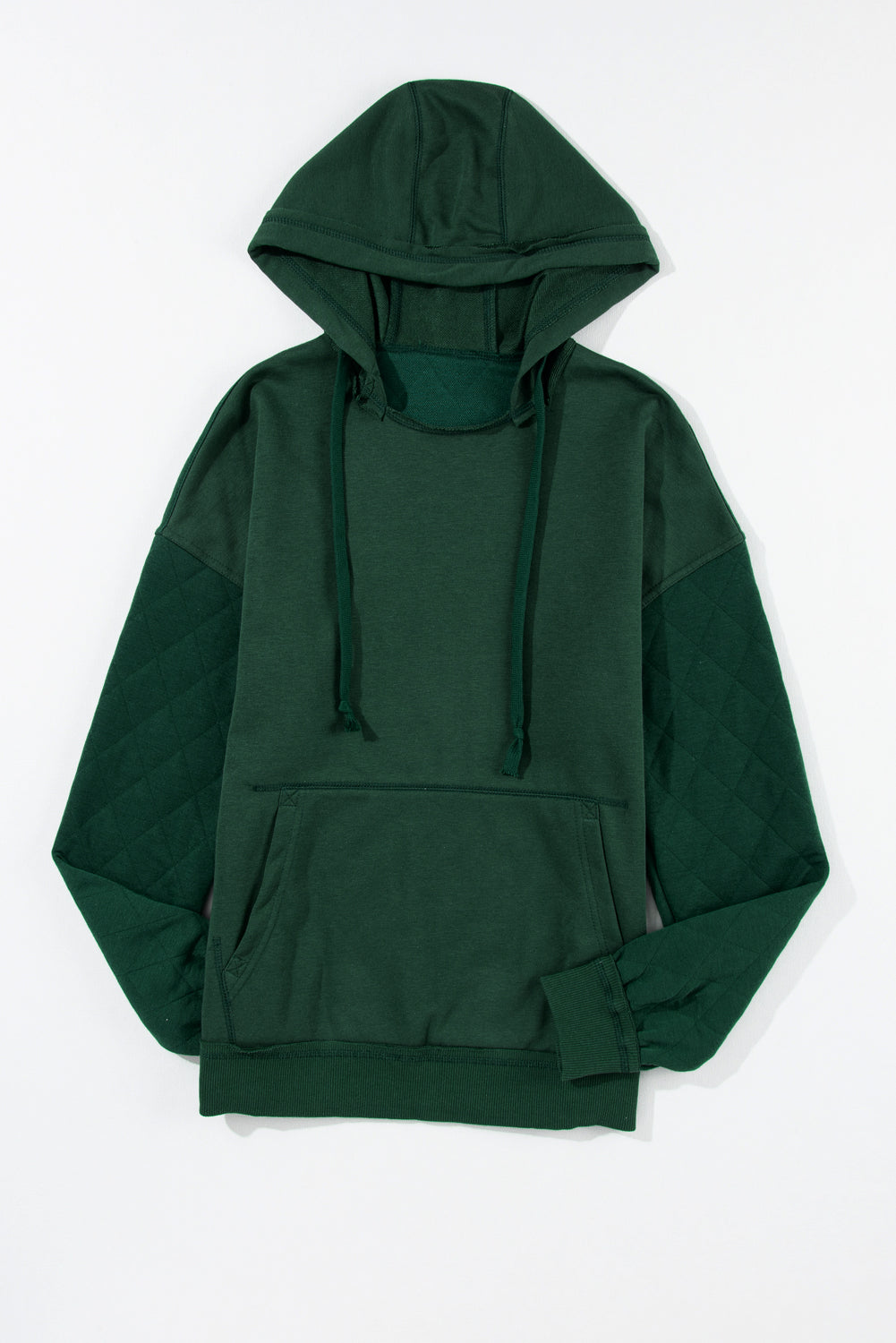 Blackish Green Quilted Patchwork Exposed Seam Hoodie Sweatshirts & Hoodies JT's Designer Fashion