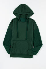 Blackish Green Quilted Patchwork Exposed Seam Hoodie Sweatshirts & Hoodies JT's Designer Fashion