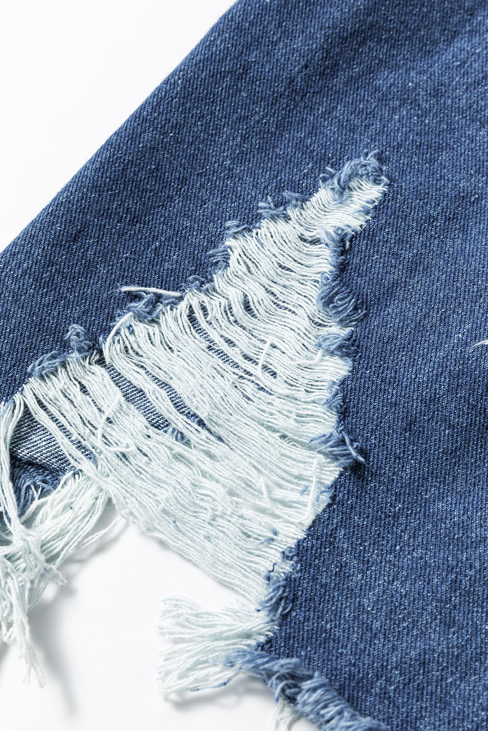 Sky Blue Light Wash Distressed Frayed Long Denim Jacket Denim Jackets JT's Designer Fashion