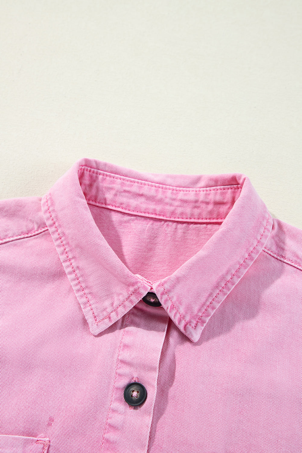 Pink Short Sleeve Double Chest Pocket Denim Shirt Dress Mini Dresses JT's Designer Fashion
