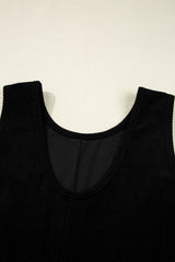 Black Corduroy Sleeveless Mini Dress With Patched Pockets Mini Dresses JT's Designer Fashion