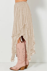 Apricot Lace Cascading Tiered High Waist Maxi Skirt Skirts & Petticoat JT's Designer Fashion