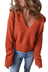 Flamingo Collared V Neck Ribbed Edge Sexy Elegant Sweater Sweaters JT's Designer Fashion
