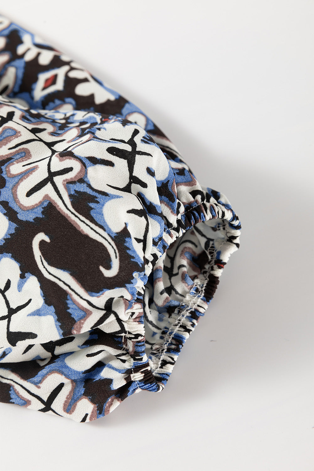 Blue Tribal Print Lace-up Frilled Neck Puff Sleeve Blouse Blouses & Shirts JT's Designer Fashion