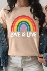 Khaki Love is Love Rainbow Heart Printed Cotton Blend T Shirt Graphic Tees JT's Designer Fashion