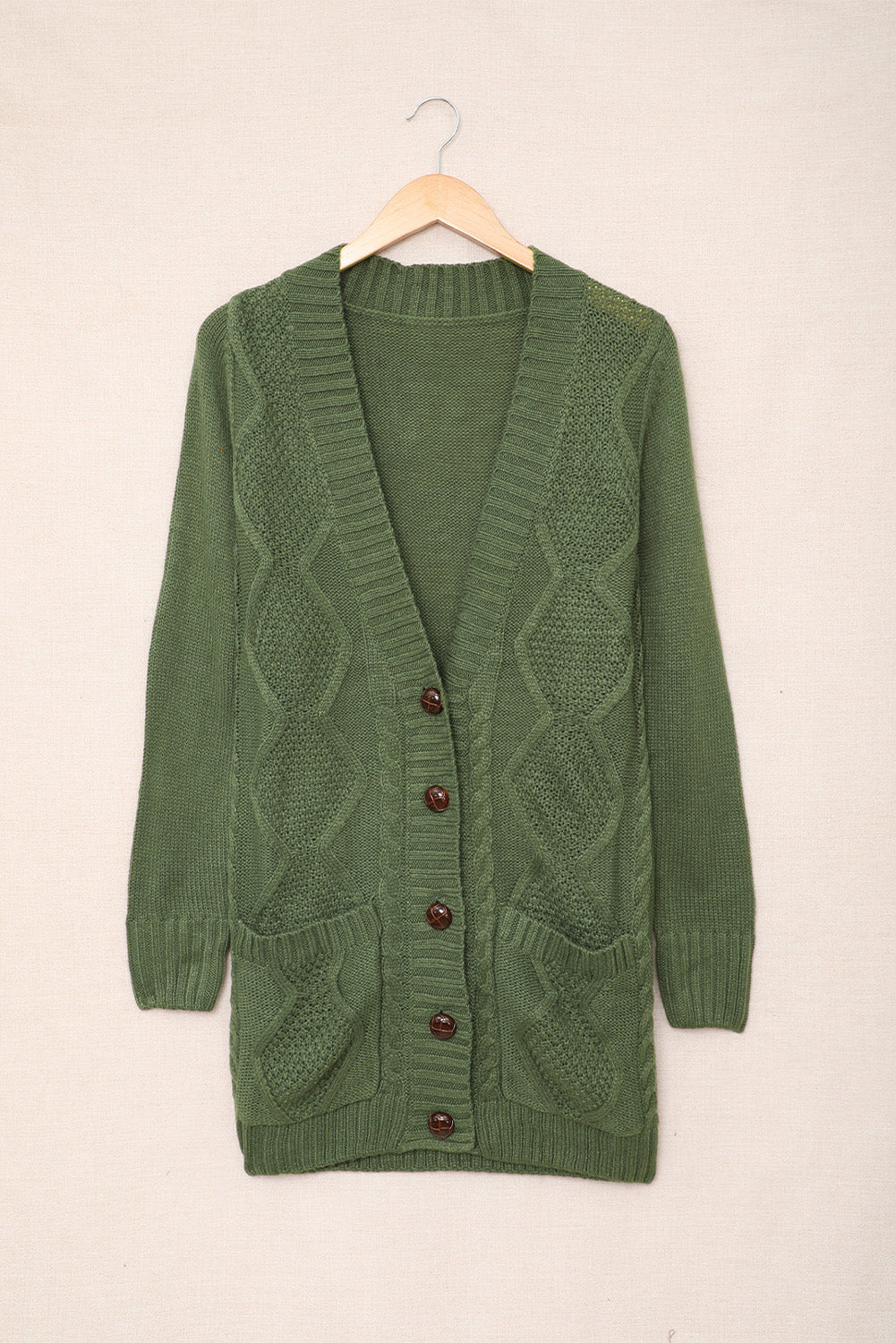 Green Front Pocket and Buttons Closure Cardigan Sweaters & Cardigans JT's Designer Fashion