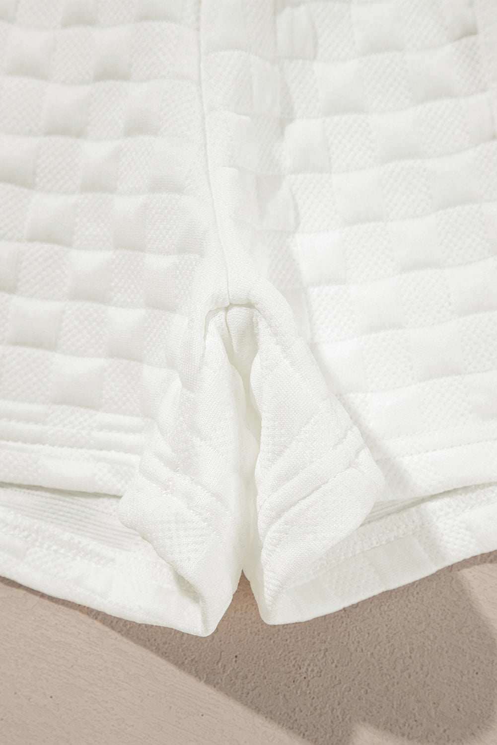 White Solid Color Checkered Texture Short 2pcs Outfit Short Sets JT's Designer Fashion