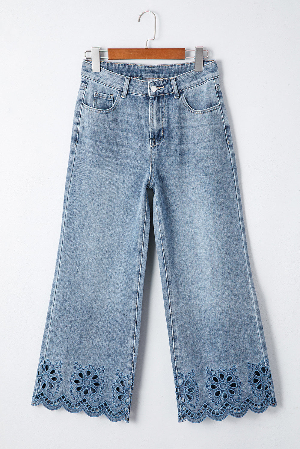 Dusk Blue Embroidered Cropped Wide Leg High Waist Jeans Jeans JT's Designer Fashion
