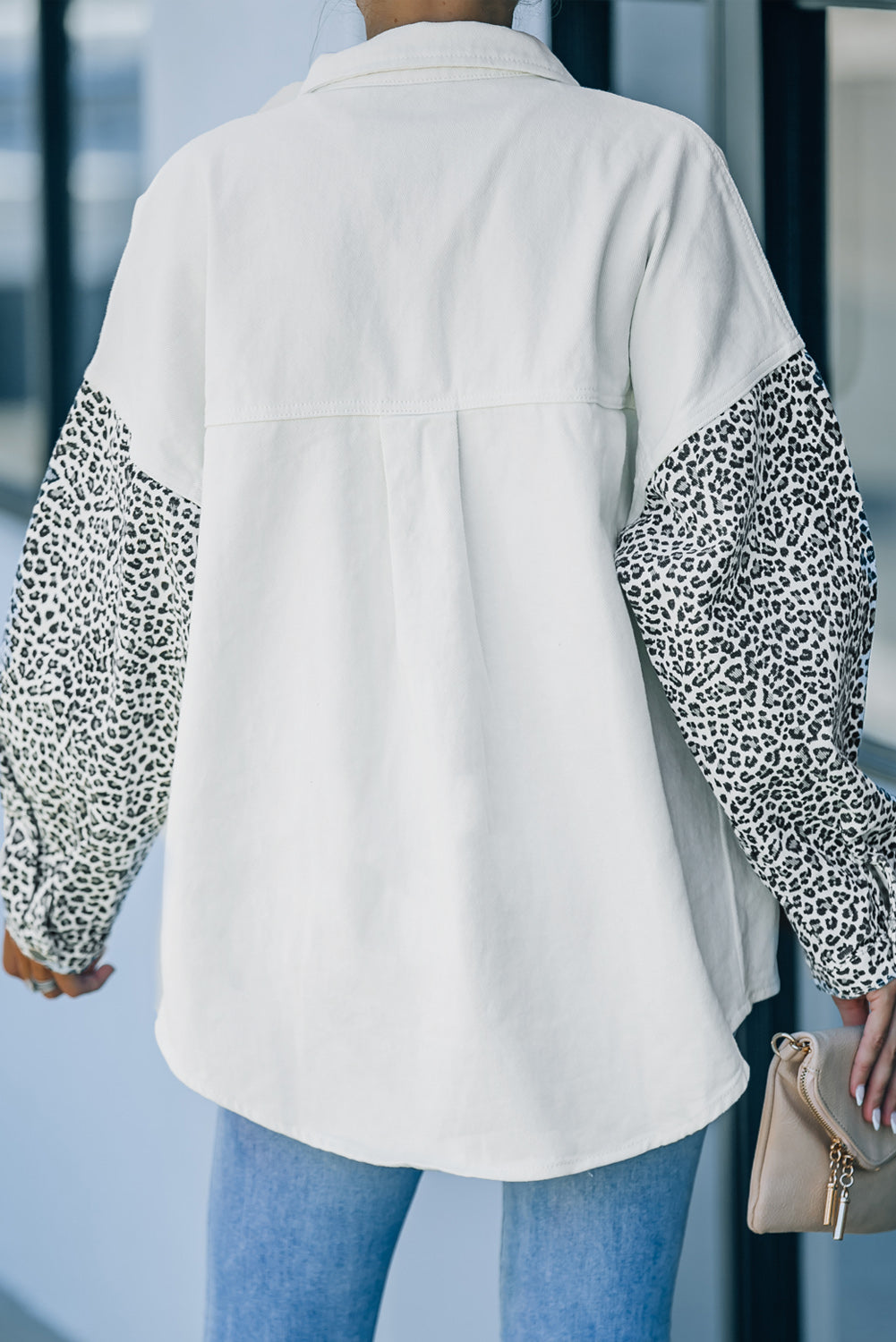 White Contrast Leopard Denim Jacket Denim Jackets JT's Designer Fashion