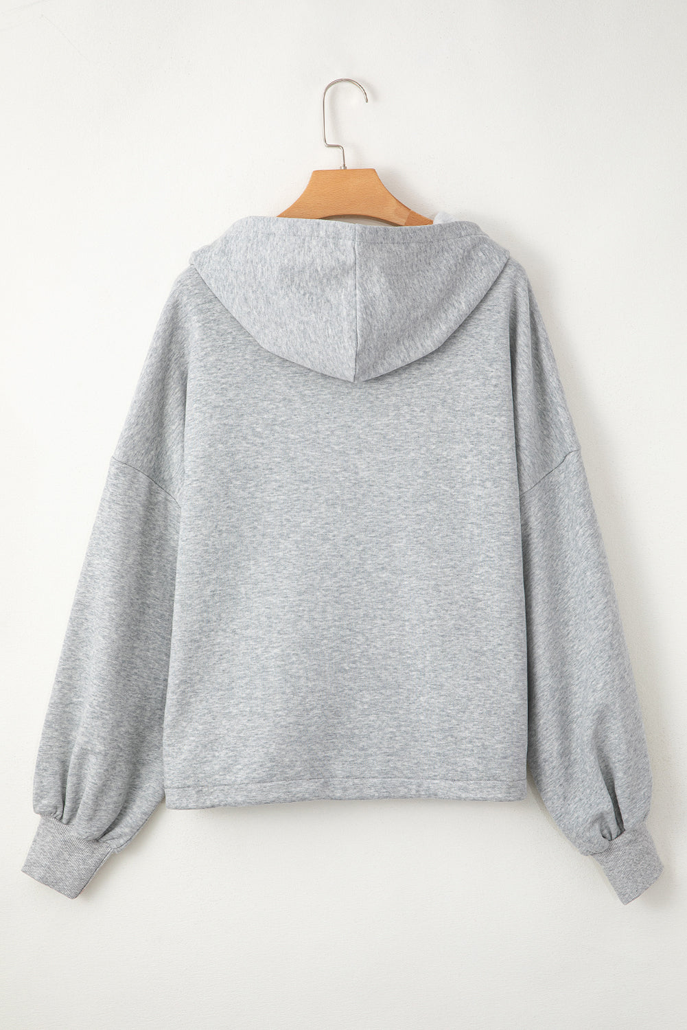 Light Grey Fleece Lined Half Zipper Kangaroo Pockets Loose Hoodie Sweatshirts & Hoodies JT's Designer Fashion