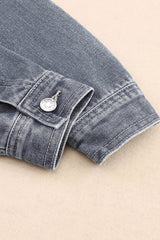 Gray Chest Pockets Drop Shoulder Loose Denim Jacket Denim Jackets JT's Designer Fashion