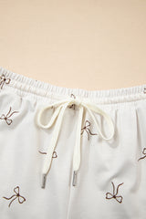 Beige Bow Print Half Zip Tank and Shorts 2pcs Set Short Sets JT's Designer Fashion