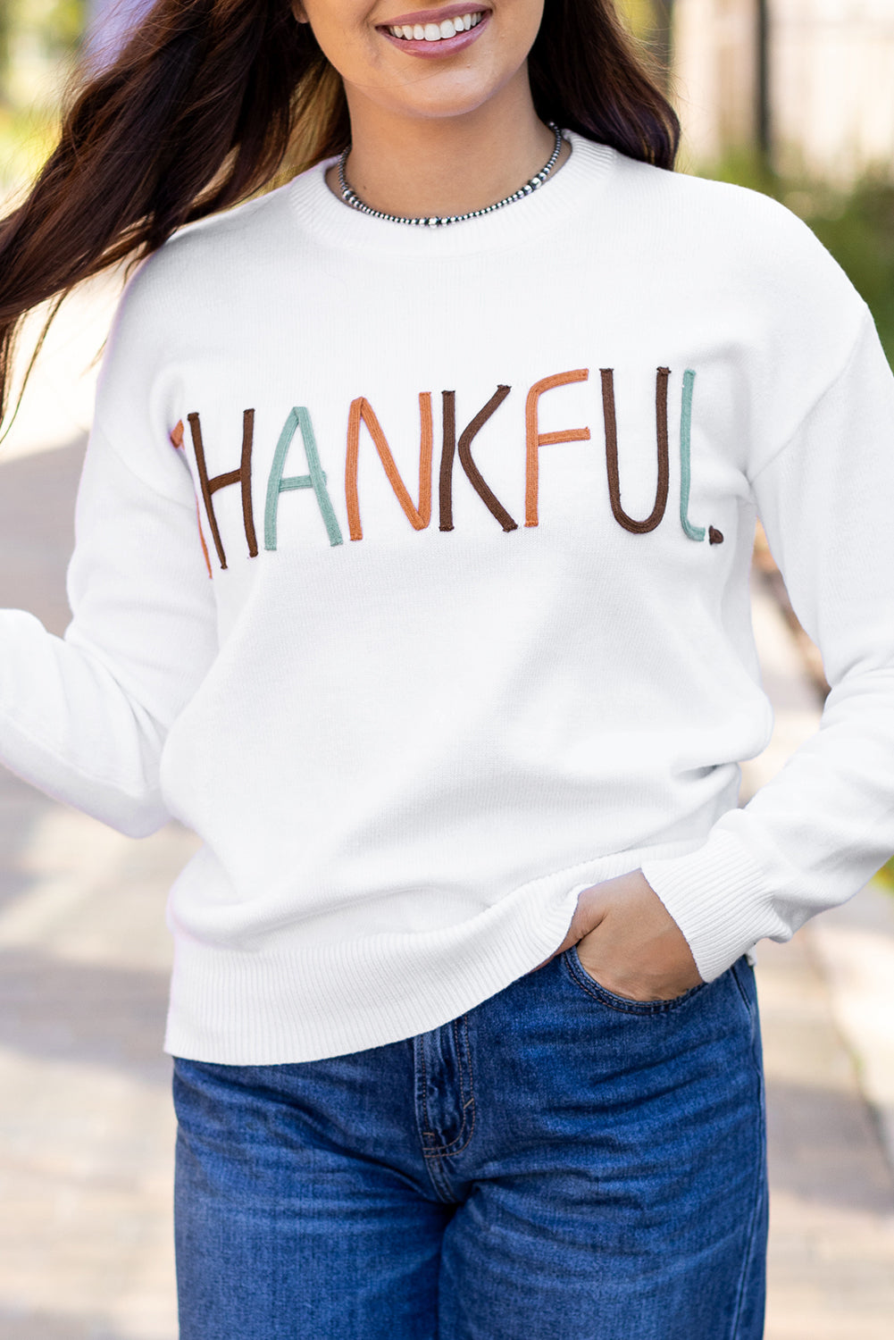White Thankful Ivory Embroidered Sweater Sweaters JT's Designer Fashion