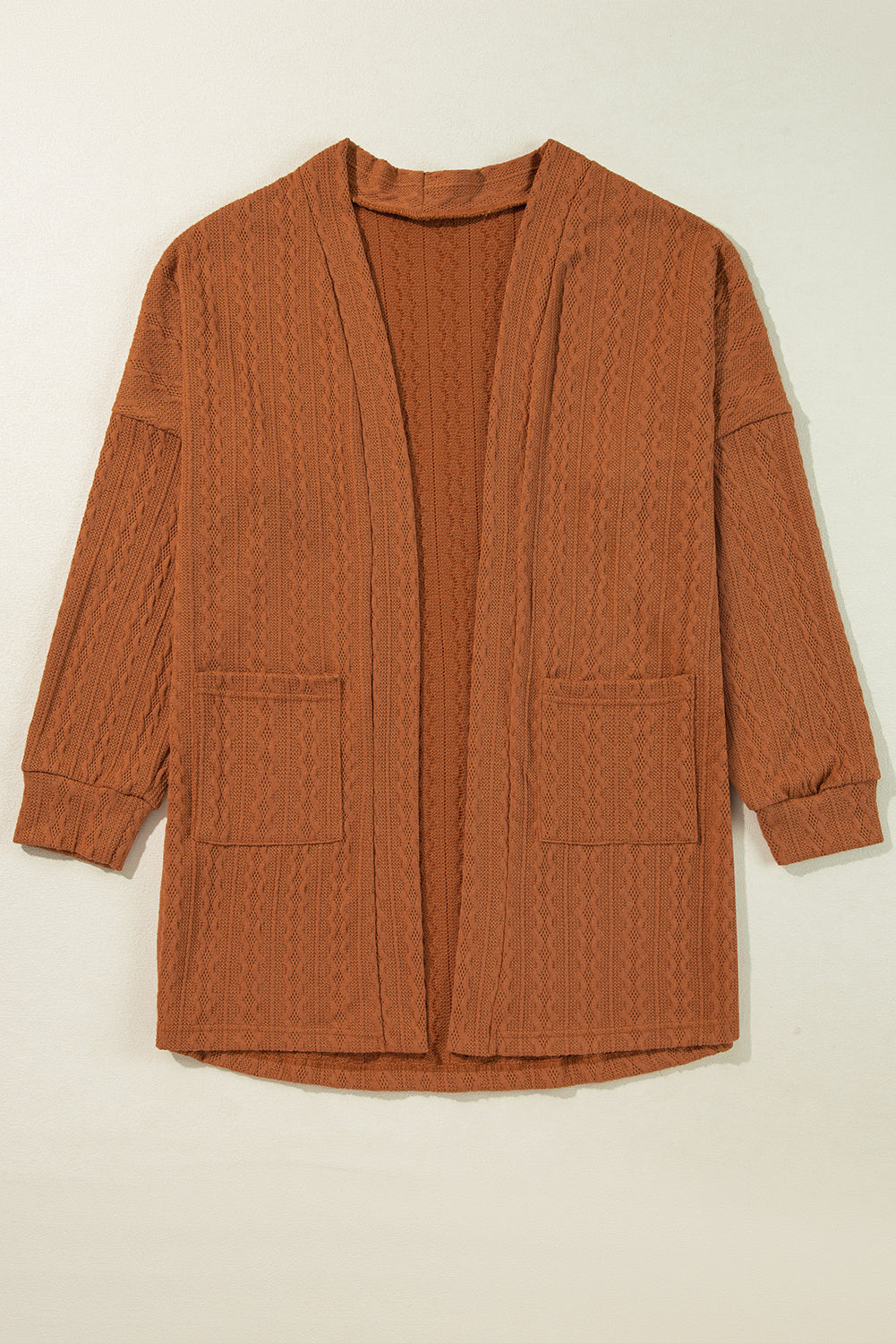 Chestnut Textured Knit Side Pockets Open Front Cardigan Cardigans JT's Designer Fashion