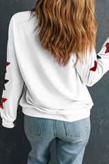 Beige Sequined Touch Down Graphic Star Drop Shoulder Sweatshirt Graphic Sweatshirts JT's Designer Fashion