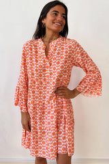 Orange Floral Print Flounce Sleeve Buttoned Front Mini Dress Floral Dresses JT's Designer Fashion