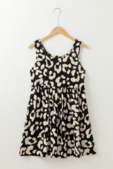 Black Leopard Print U Neck Sleeveless High Waist Dress Mini Dresses JT's Designer Fashion