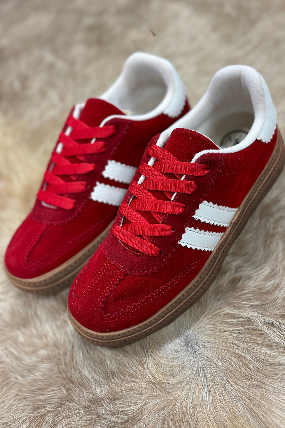 Fiery Red Vintage Striped Patchwork Lace-up Flat Shoes Fiery Red Women's Shoes JT's Designer Fashion