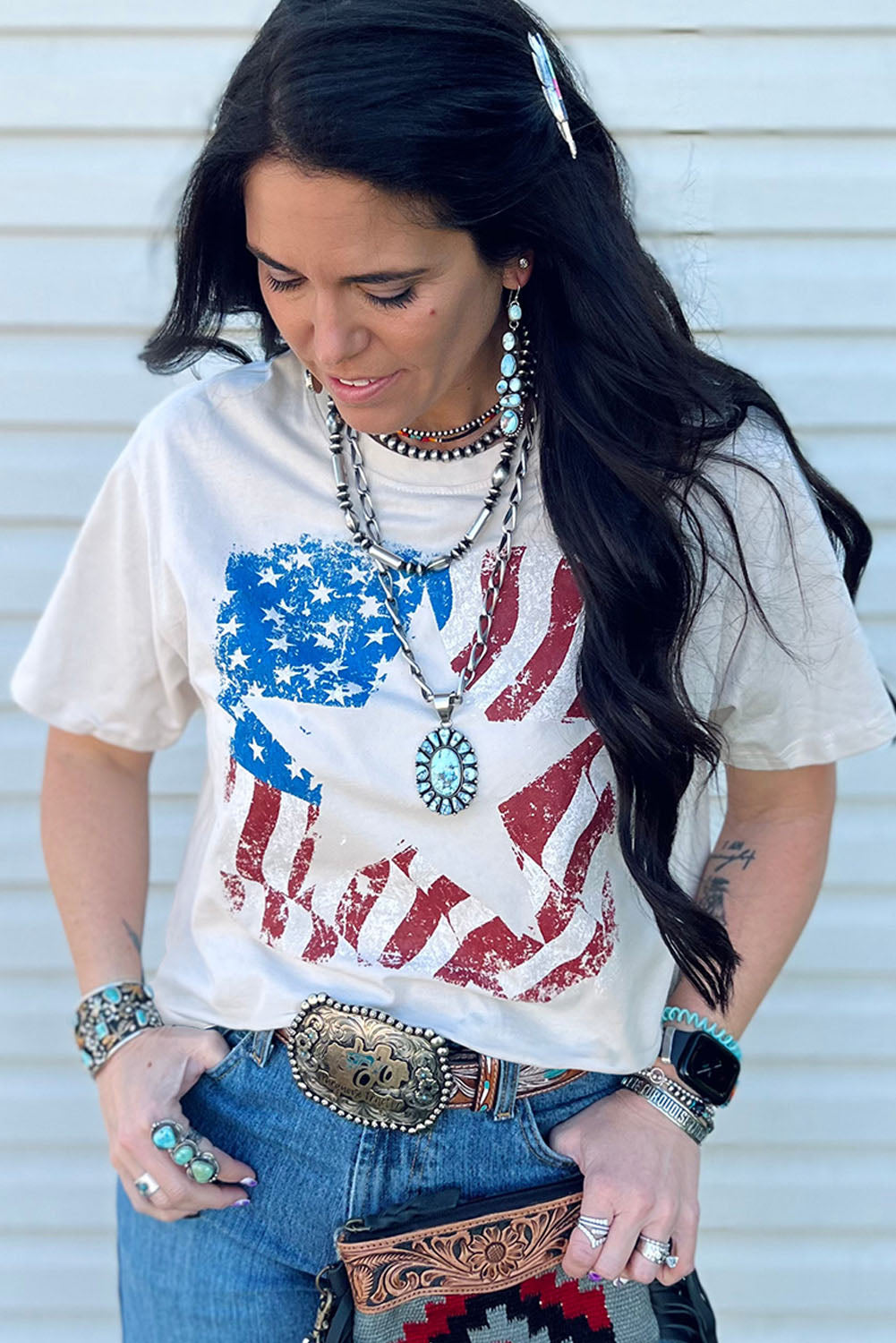 White American Flag Star Graphic Crew Neck T Shirt Graphic Tees JT's Designer Fashion