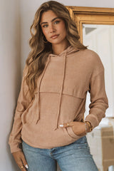 Waffle Knit Kangaroo Pocket Hooded Sweatshirt Sweatshirts & Hoodies JT's Designer Fashion