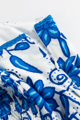 Blue Floral Printed Spaghetti Strap Maxi Dress with Waist Tie Floral Dresses JT's Designer Fashion