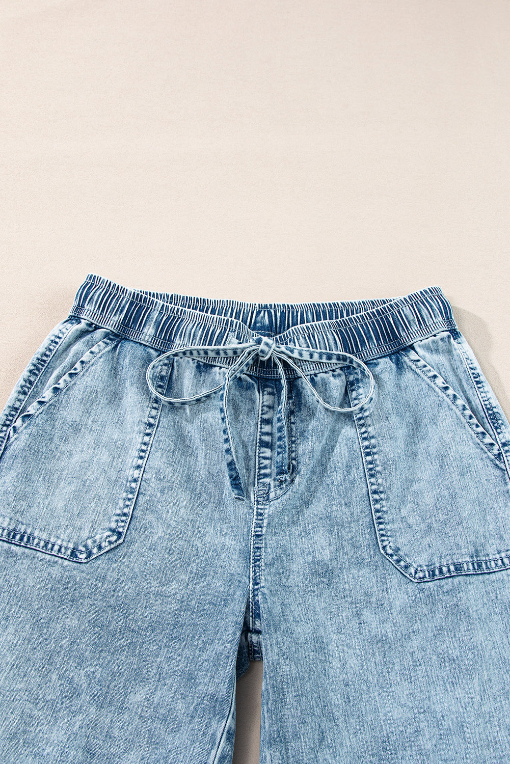 Myosotis Mineral Wash Drawstring Waist Loose Straight Denim Pants Jeans JT's Designer Fashion