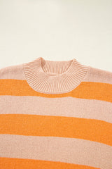 Orange Stripe Color Block High Neck Drop Shoulder Cozy Sweater Sweaters JT's Designer Fashion
