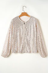 Apricot Sequin Zip up Round Neck Long Sleeve Jacket Jackets JT's Designer Fashion