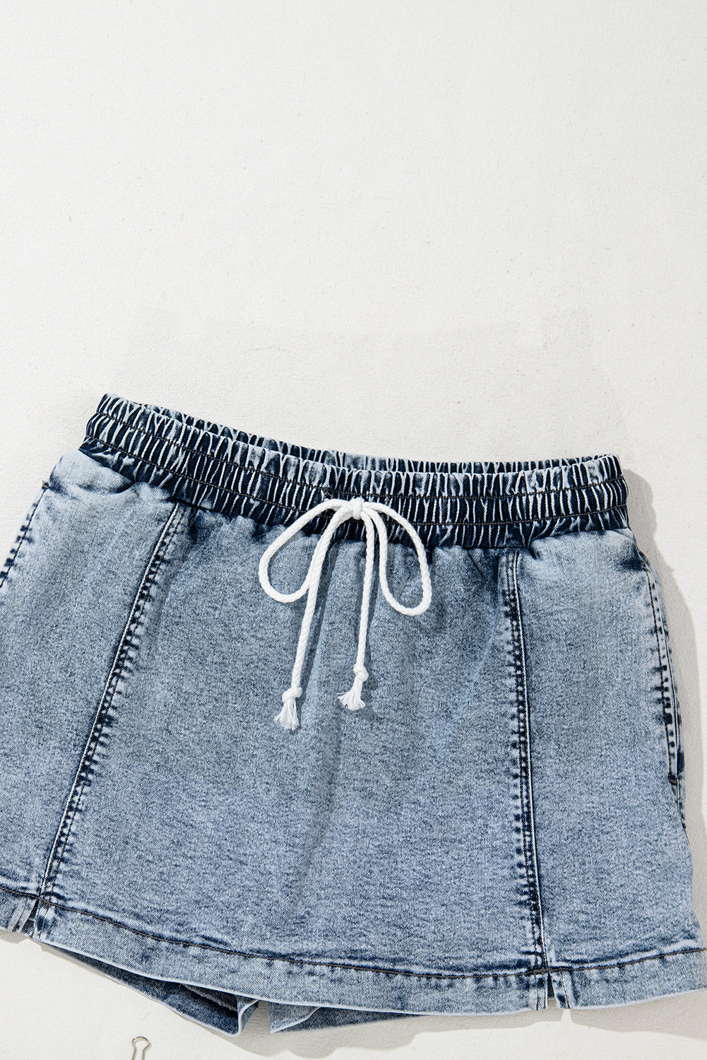 Dusk Blue Drawstring High Waist Pocketed Denim Shorts Bottoms JT's Designer Fashion