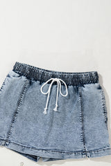 Dusk Blue Drawstring High Waist Pocketed Denim Shorts Bottoms JT's Designer Fashion