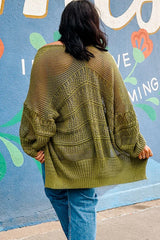 Spinach Green Oversize Crochet Knit Open Cardigan Cardigans JT's Designer Fashion