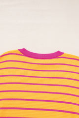 Orange Stripe Trimmed Round Neck Drop Shoulder Loose Sweater Sweaters JT's Designer Fashion