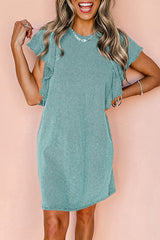 Aruba Blue Wishful Thinking Ribbed Flutter Sleeve Dress Dresses JT's Designer Fashion