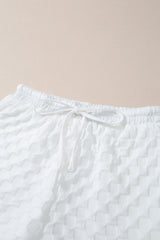 White Textured Split Neck Top and Drawstring Shorts Set Short Sets JT's Designer Fashion
