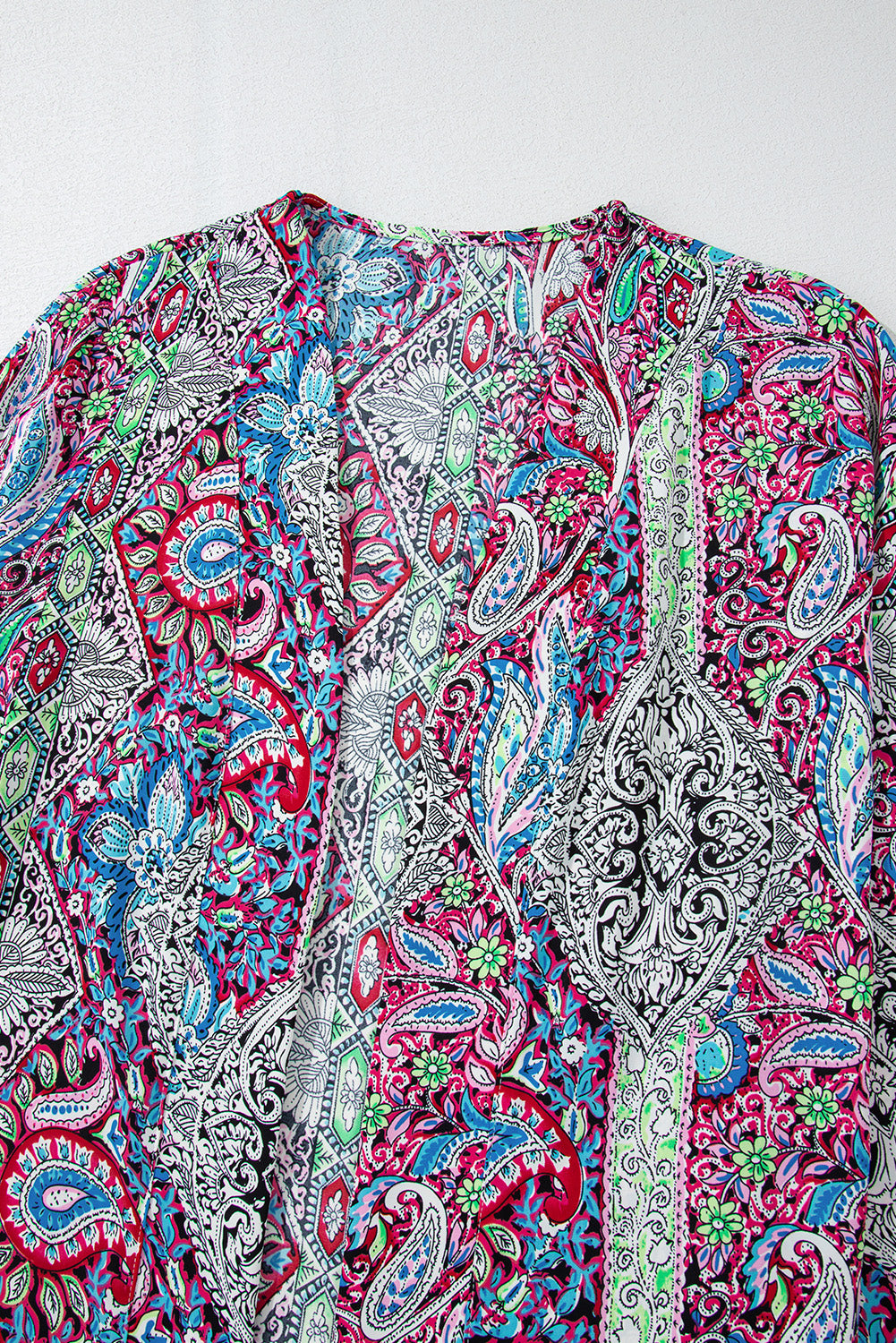 Red Paisley Print Open Front Kimono Kimonos JT's Designer Fashion