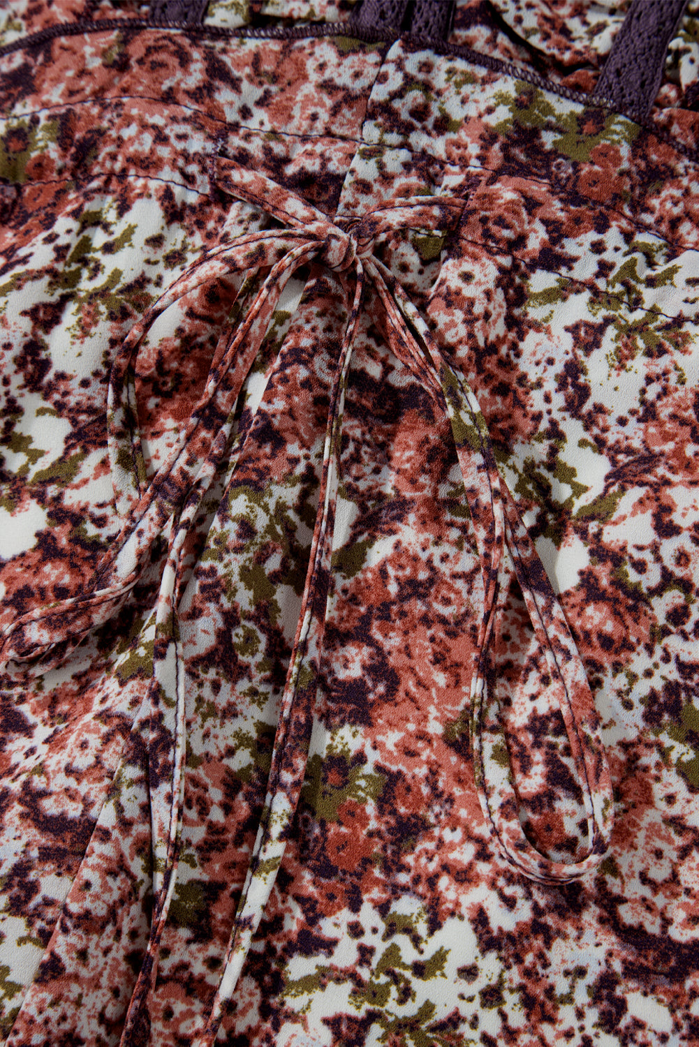 Brown Floral Print Split Front Tiered Frilled V Neck Midi Dress Floral Dresses JT's Designer Fashion